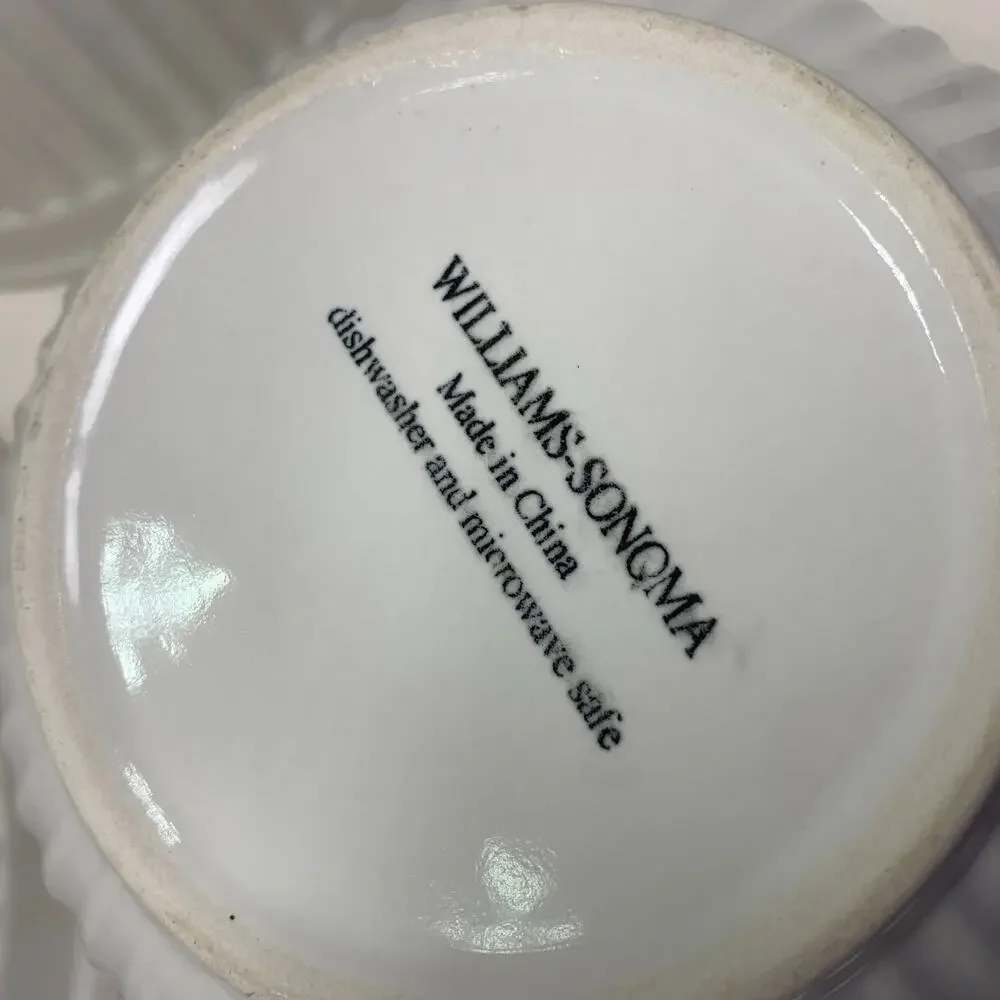 Williams Sonoma White Ribbed Mixing Nesting Bowl Set 3 Farmhouse Kitchen Ceramic